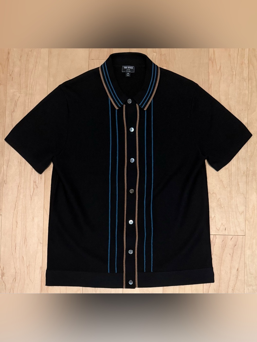 Todd Snyder Merino Wool Full Placket Short Sleeve Sweater Polo Black Men’s M